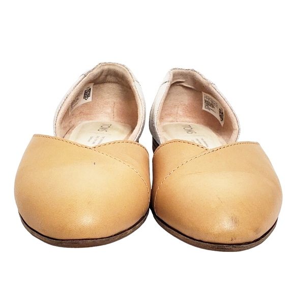 Toms size 7 Julie leather d'orsay slip on flats natural silver metallic sparkle - Picture 5 of 9